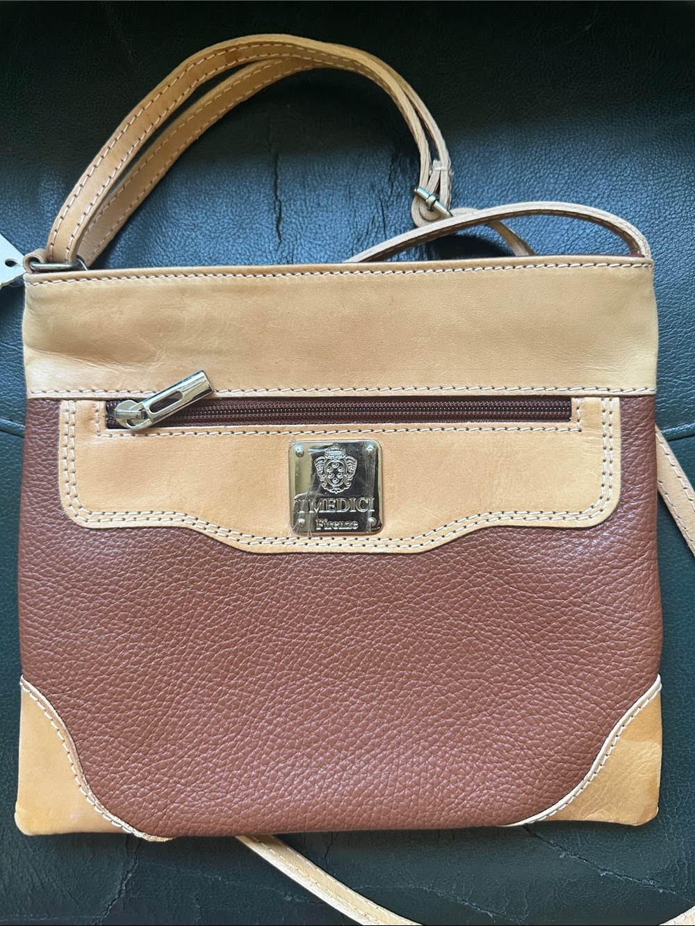 I MEDICI Two-Tone Brown & Tan Leather Crossbody Bag